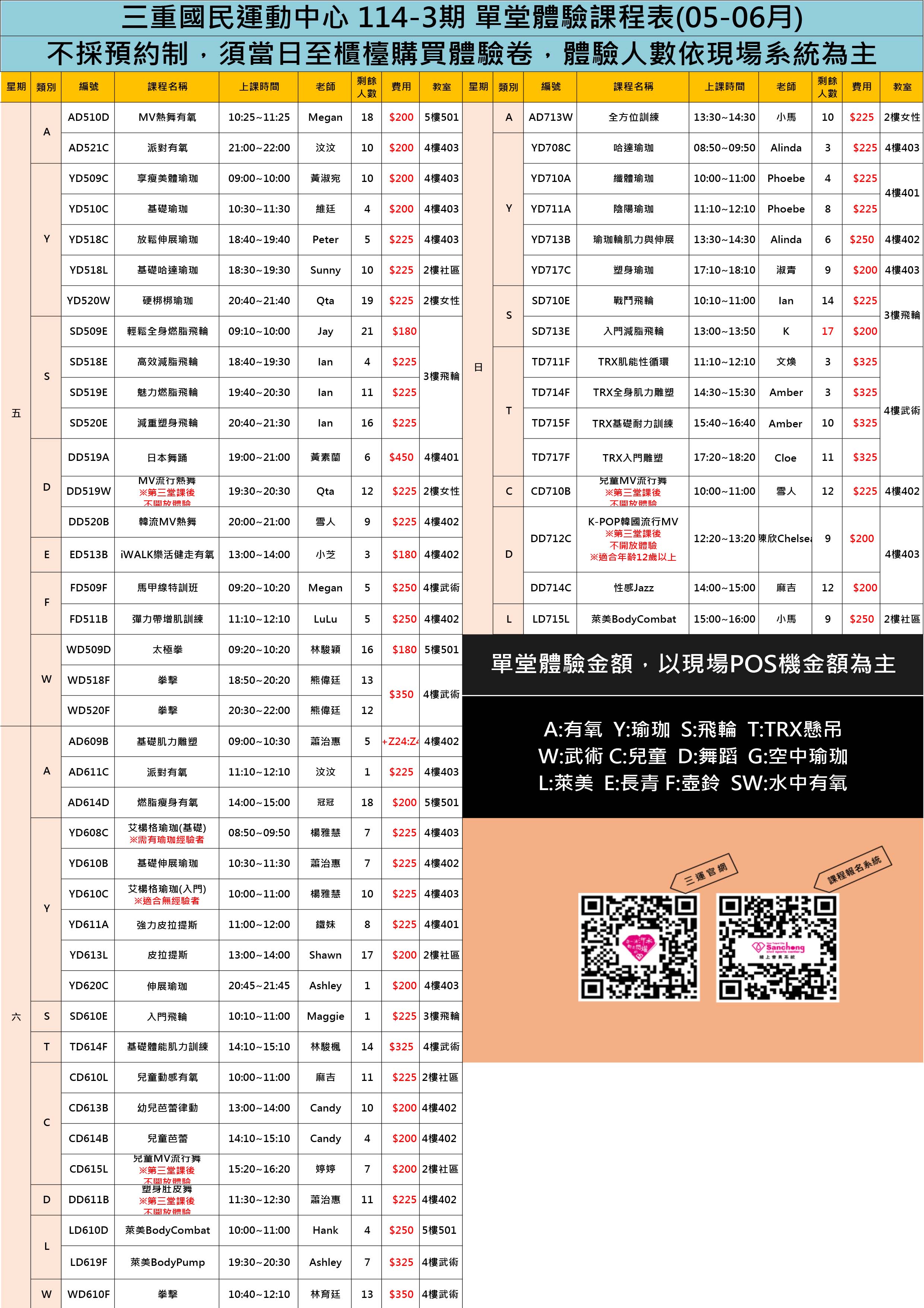 114-3期(5.6月)體驗課表