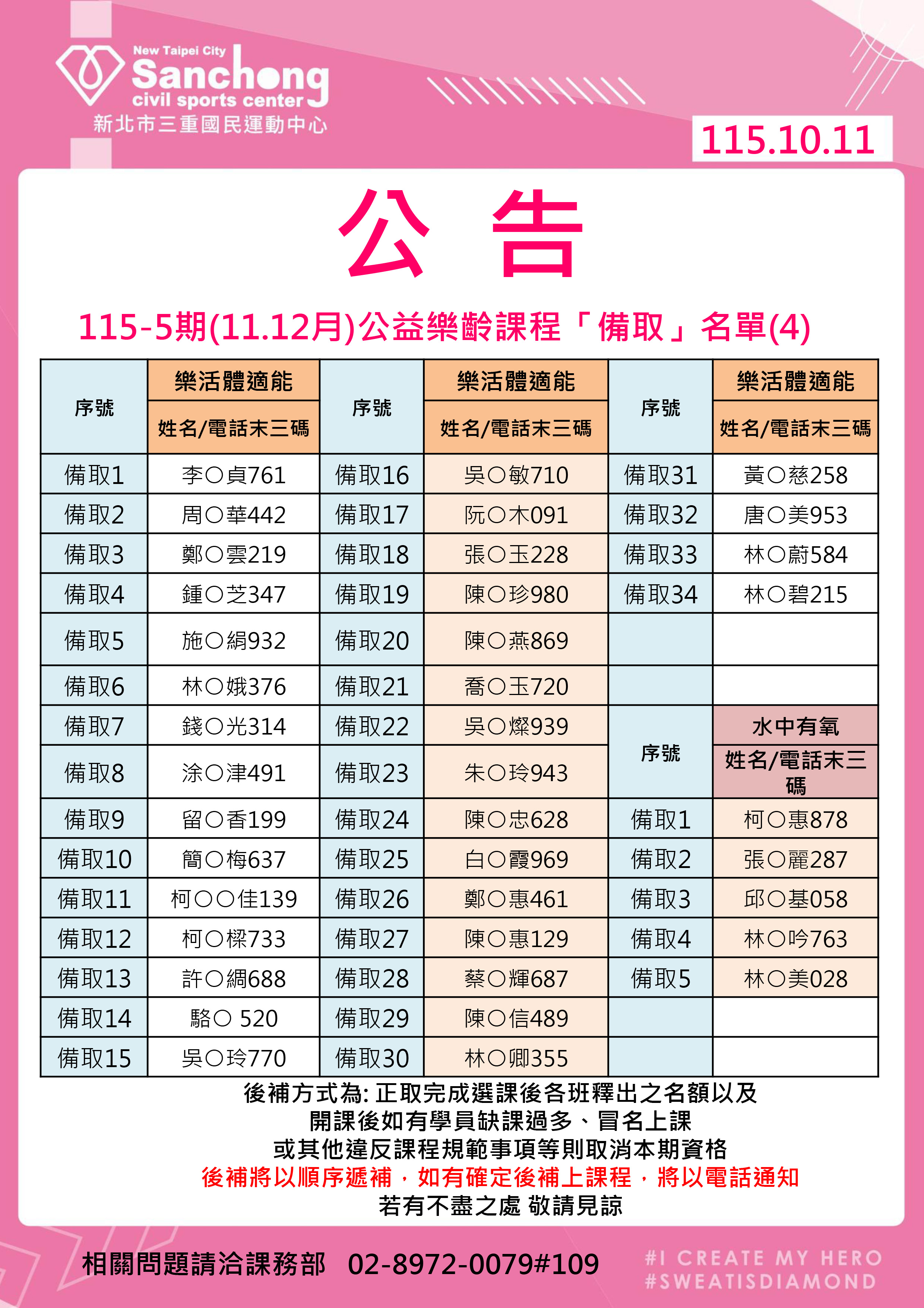 115-5期(11.12月)樂齡公益課程-備取公告