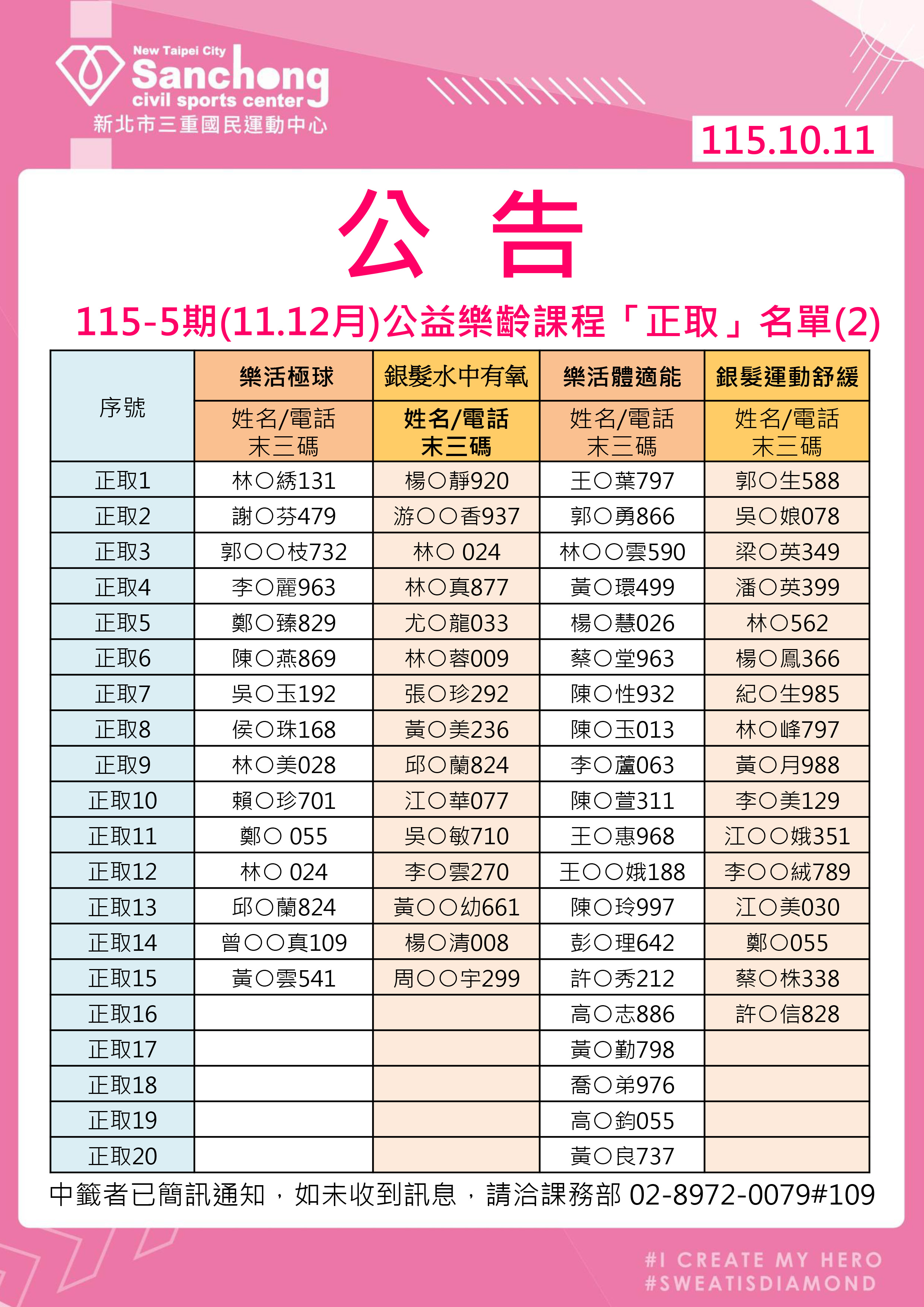 115-5期(11.12月)樂齡公益課程-正取公告